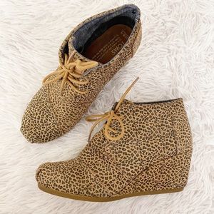 TOMS Kala Wedge Booties Cheetah Print